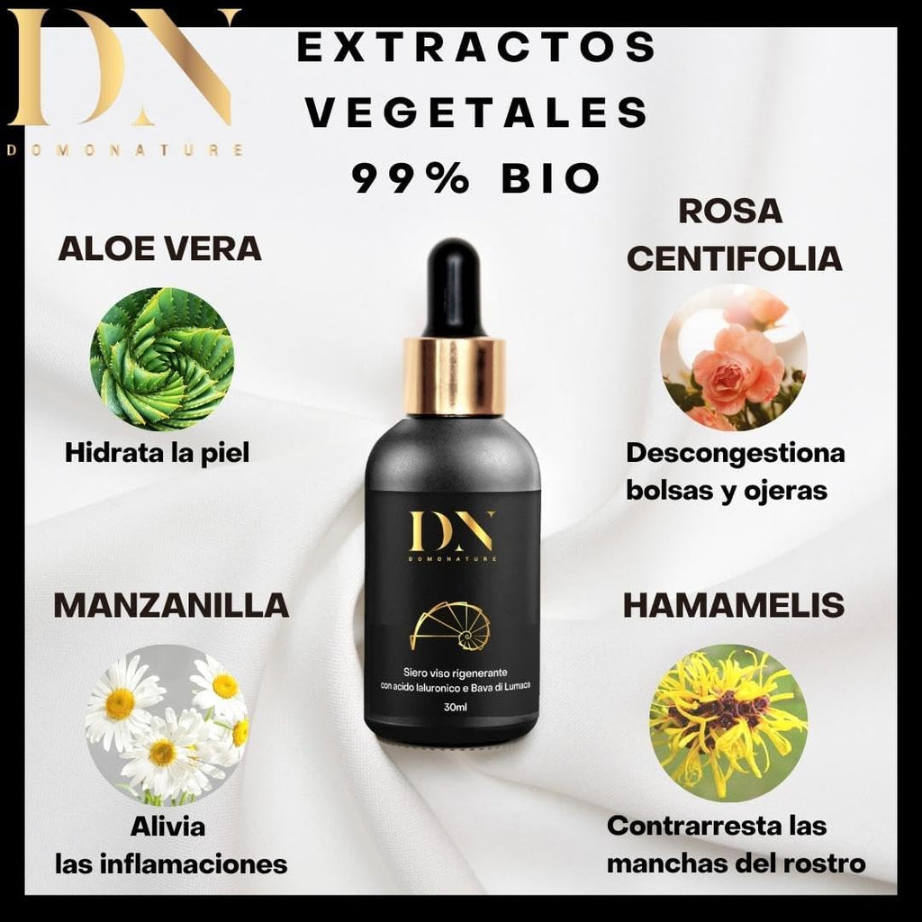 Crema Baba De Caracol Pura Facial 100%, Serum Acido Hialuronico Y Vitamina C, Contorno De Ojos Antiarrugas Mujer Y Hombre, Hidratante, Domonature 30Ml