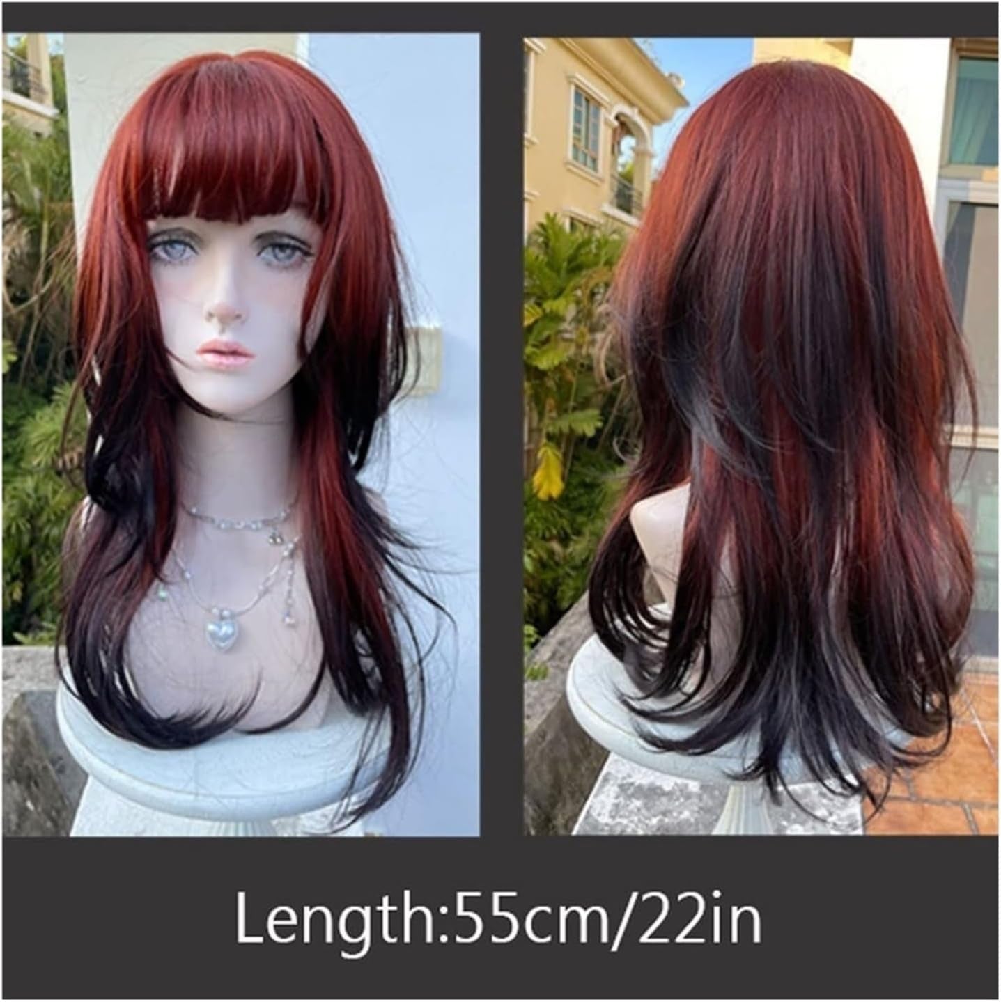 Peluca Peluca Linda Peluca De Mujer De Onda Grande Con Flequillo De Aire Peluca Roja Oscura for Niñas Peluca De Síntesis Mujer