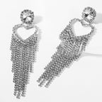 Heart-Shaped Diamond Long Tassel Earrings