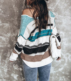 Fashion Casual Printed V-Neck Long Sleeve Top