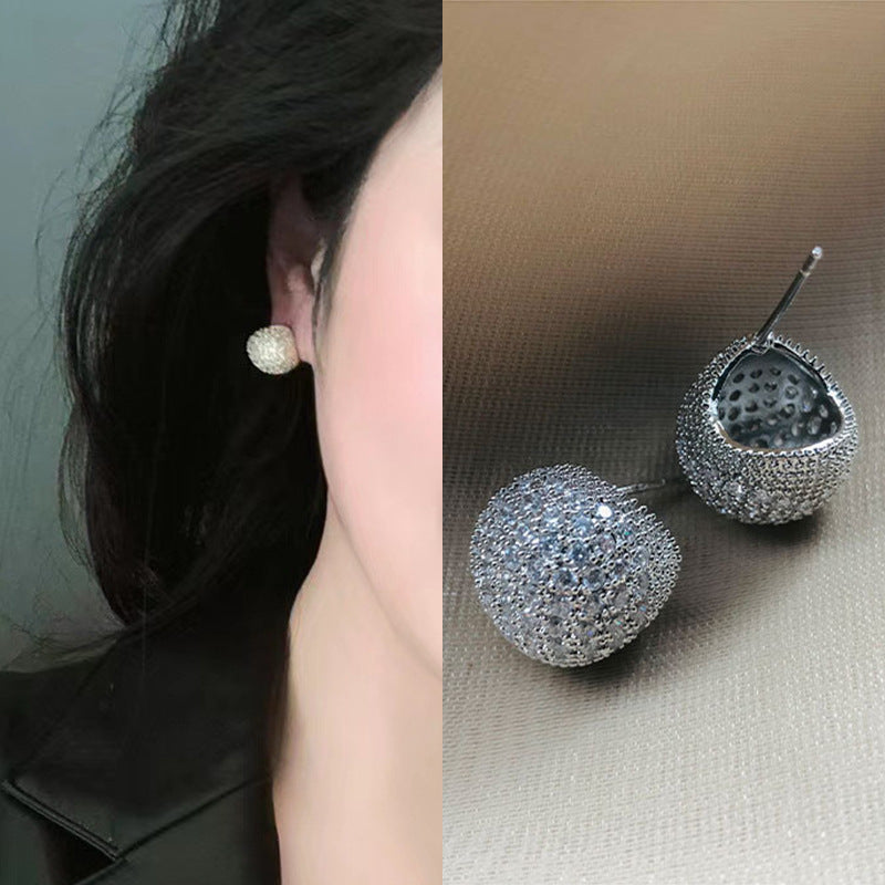 Light Luxury Full Diamond Little Golden Beans Ear Clip Exquisite And Versatile Flashing Earrings