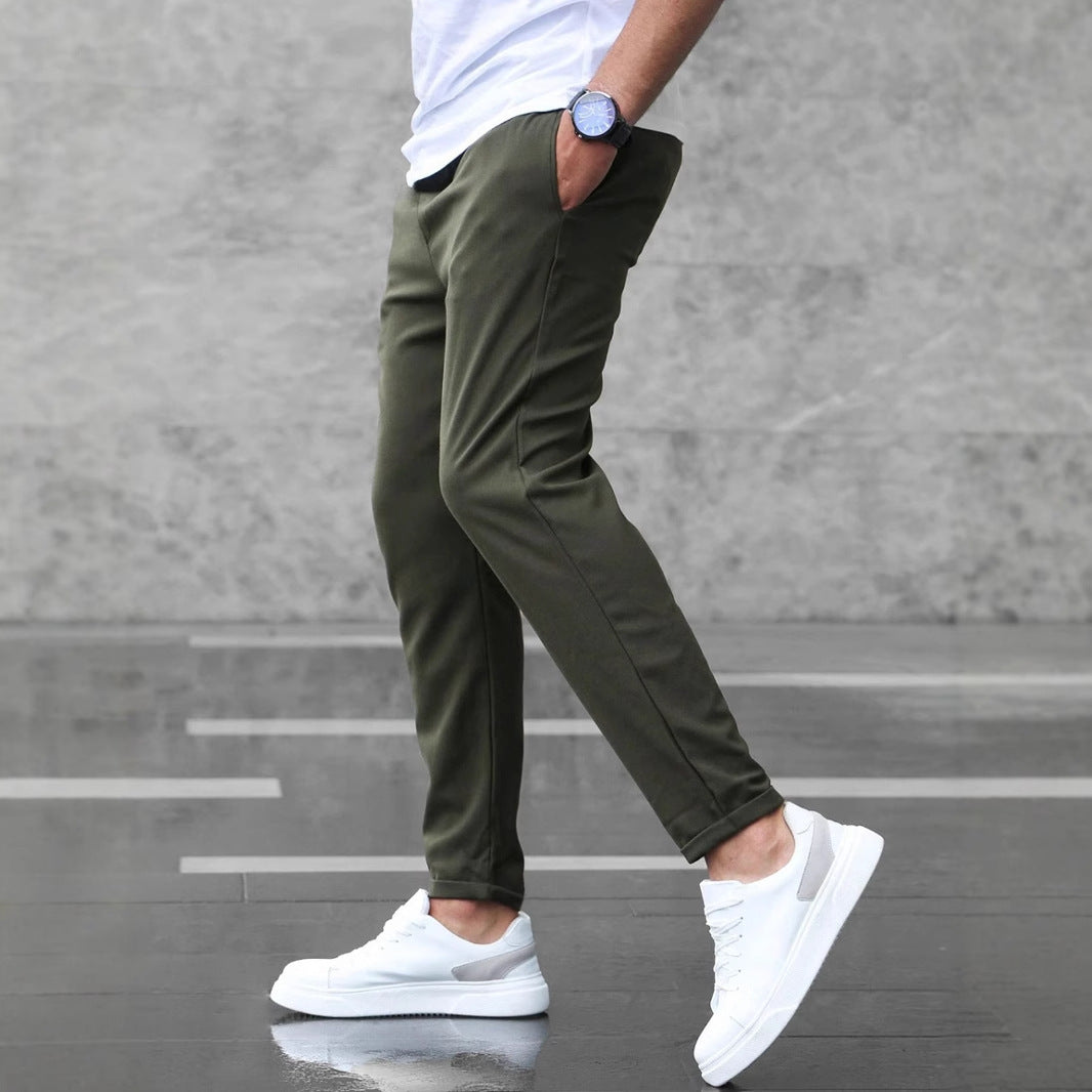Men's Casual Drawstring Trousers With Pockets Fashion Slim Fit  Skinny Pencil Pants Clothing