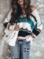 Fashion Casual Printed V-Neck Long Sleeve Top