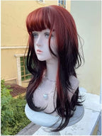 Peluca Peluca Linda Peluca De Mujer De Onda Grande Con Flequillo De Aire Peluca Roja Oscura for Niñas Peluca De Síntesis Mujer