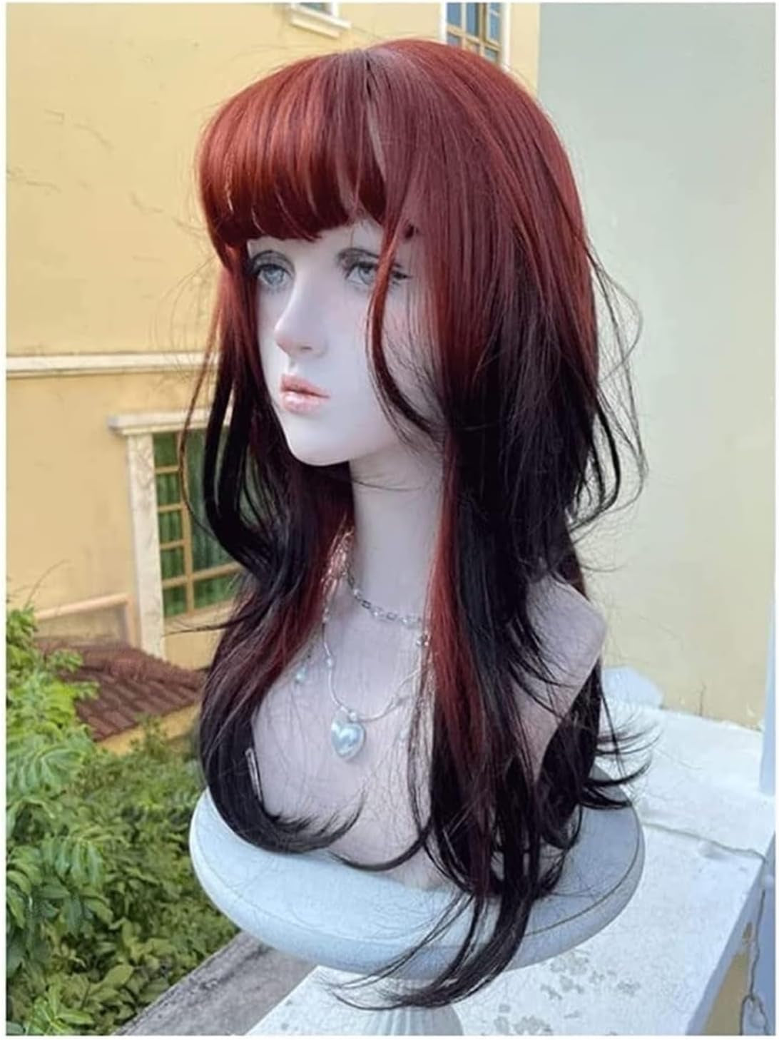 Peluca Peluca Linda Peluca De Mujer De Onda Grande Con Flequillo De Aire Peluca Roja Oscura for Niñas Peluca De Síntesis Mujer