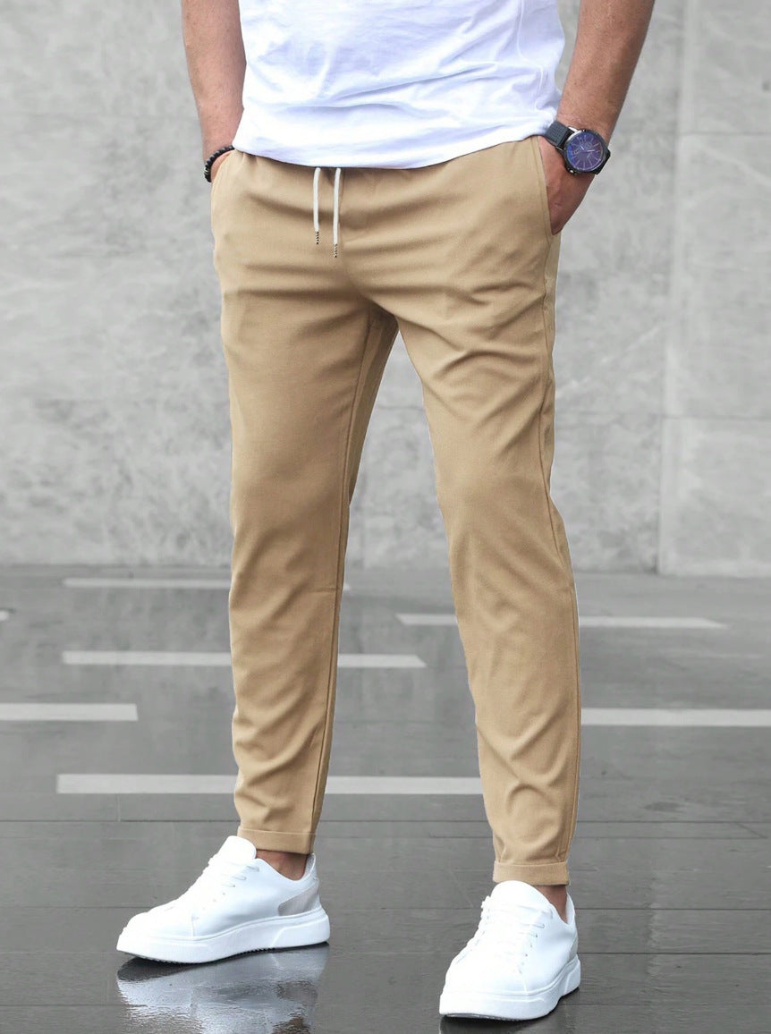 Men's Casual Drawstring Trousers With Pockets Fashion Slim Fit  Skinny Pencil Pants Clothing