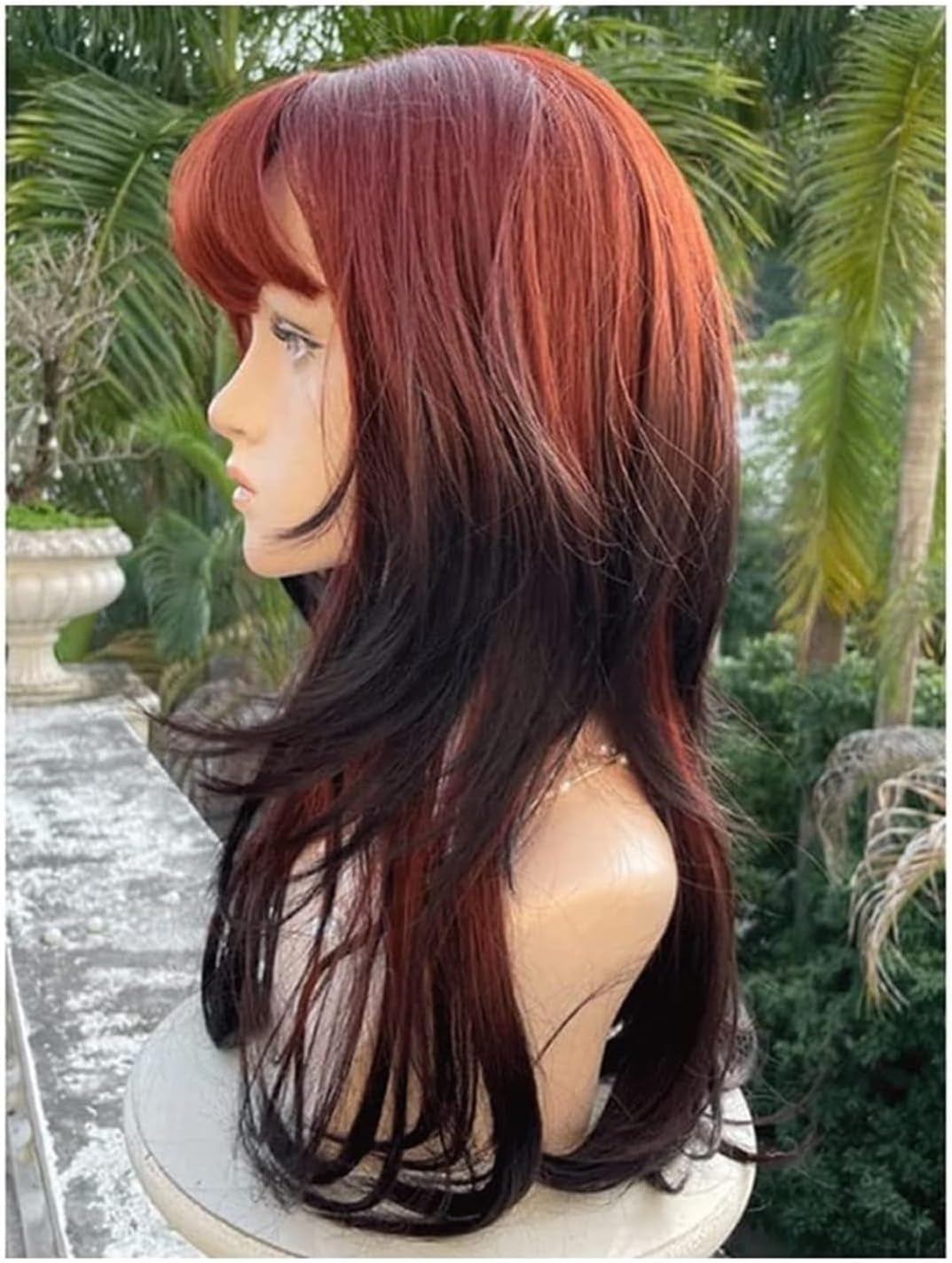 Peluca Peluca Linda Peluca De Mujer De Onda Grande Con Flequillo De Aire Peluca Roja Oscura for Niñas Peluca De Síntesis Mujer