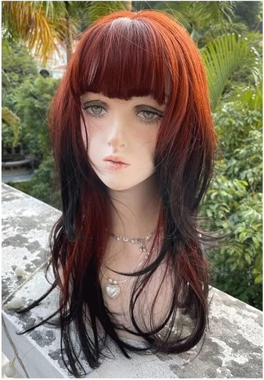 Peluca Peluca Linda Peluca De Mujer De Onda Grande Con Flequillo De Aire Peluca Roja Oscura for Niñas Peluca De Síntesis Mujer