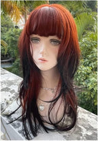 Peluca Peluca Linda Peluca De Mujer De Onda Grande Con Flequillo De Aire Peluca Roja Oscura for Niñas Peluca De Síntesis Mujer