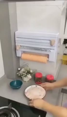 Portarrollos de Pared Para 3 Rollos, Porta Rollos Con Cuchillas Para un Corte Limpio, Portarrollos de Cocina de plástico