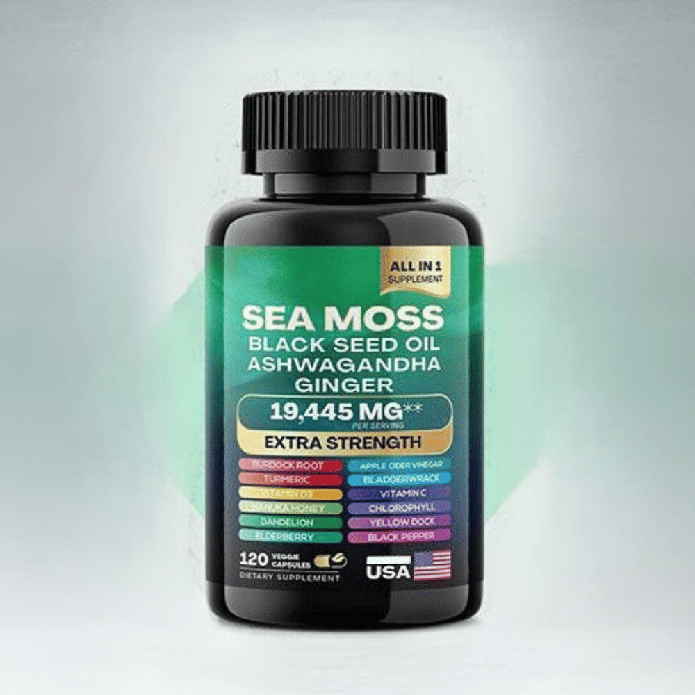 Sea Moss + Black Seed Oil + Ashwagandha – Suplemento Natural Todo en Uno 120 Cápsulas