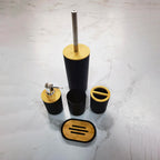 Set de Baño Set de Inodoro 5 Piezas Dispensador de Jabón, Portacepillos de Dientes, Cepillo de Baño, Jabonera & Vaso - Bambú