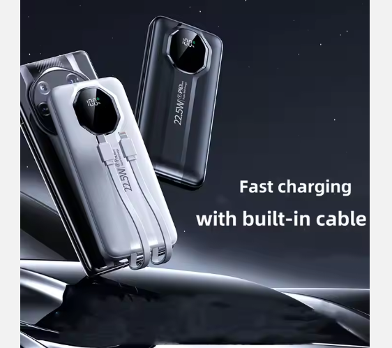 Power Bank 10000 mAh PD 22,5W con Cables Integrados – Potencia Total en la Palma de tu Mano