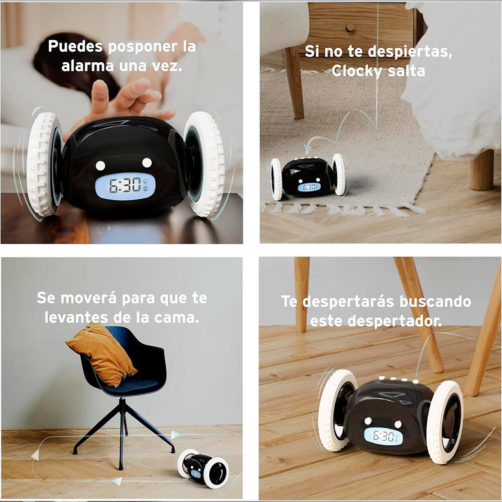 Despertador Digital Inteligente con Ruedas Que Corre Sonido Potente Ruidoso